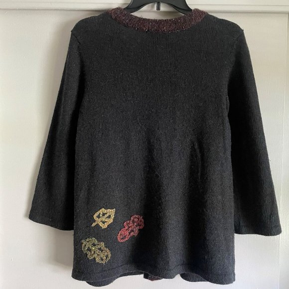 Christopher & Banks Button  Peplum Cardigan Fall Sweater M Embroidered Leaves - Picture 2 of 9